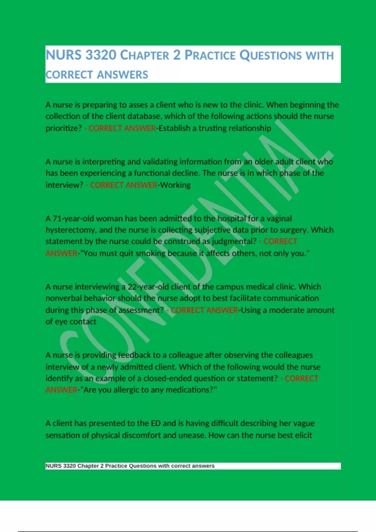NURS 3320 CHAPTER 2 PRACTICE QUESTIONS WITH CORRECT ANSWERS - NURS 3320 ...