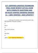 CLT- CERTIFIED LOGISTICS TECHNICIAN  FINAL EXAM NEWEST ACTUAL EXAM  WITH COMPLETE QUESTIONS AND  DETAILED VERIFIED ANSWERS GRADED  A&plus; &vert; 100&percnt; VERIFIED &vert; 2024 UPDATE&excl;&excl;&excl;