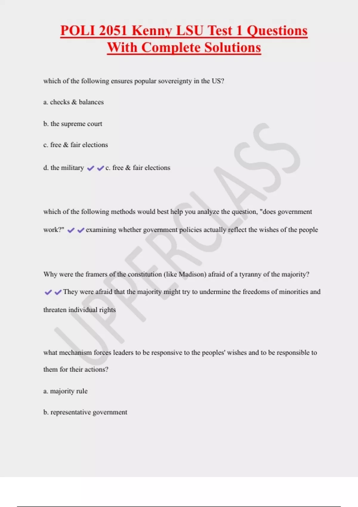 POLI 2051 Kenny LSU Test 1 Questions With Complete Solutions - POLI ...
