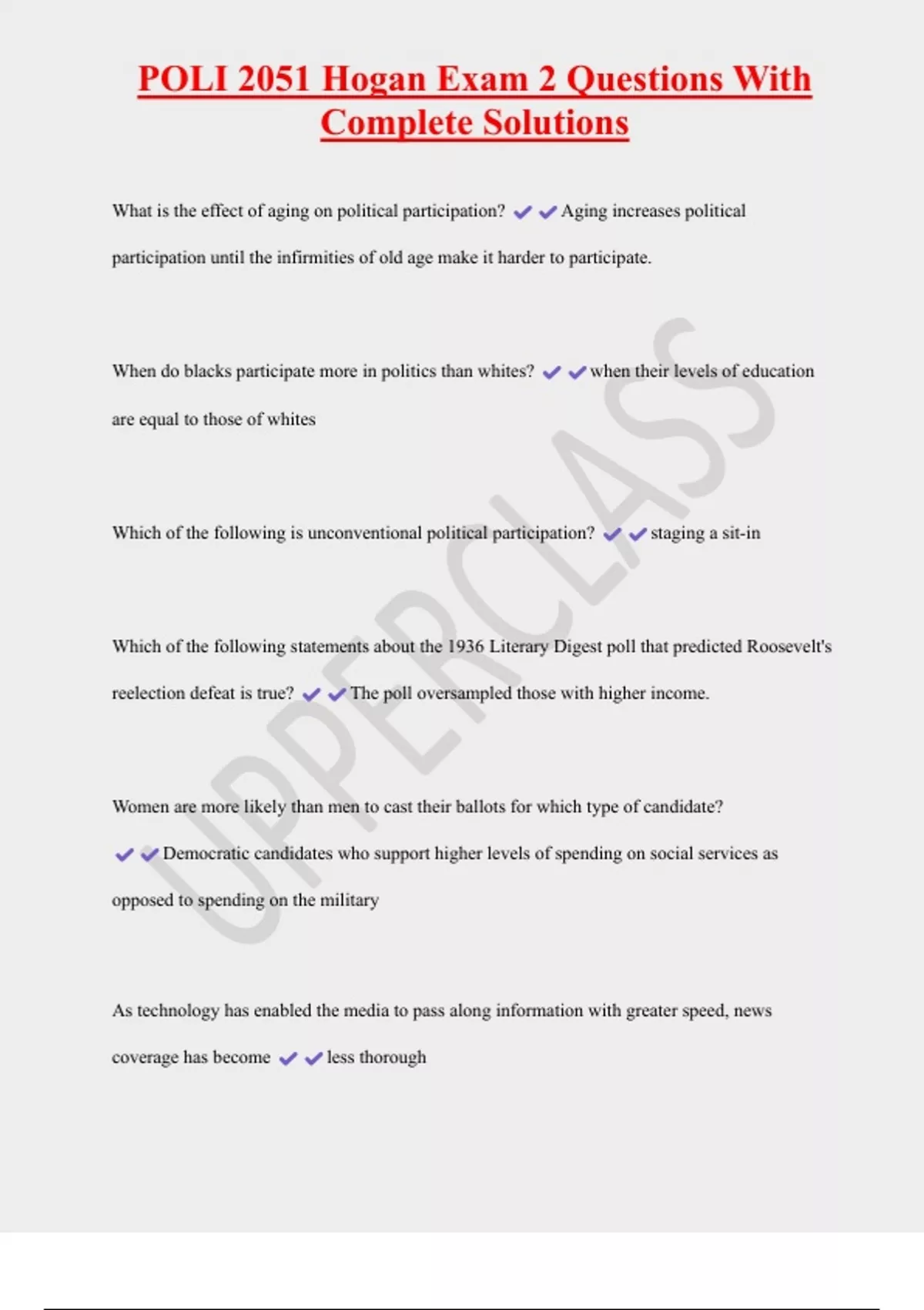 POLI 2051 Hogan Exam 2 Questions With Complete Solutions - POLI 2051 ...