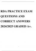 RDA PRACTICE EXAM QUESTIONS AND CORRECT ANSWERS 2024&sol;2025 GRADED A&plus;