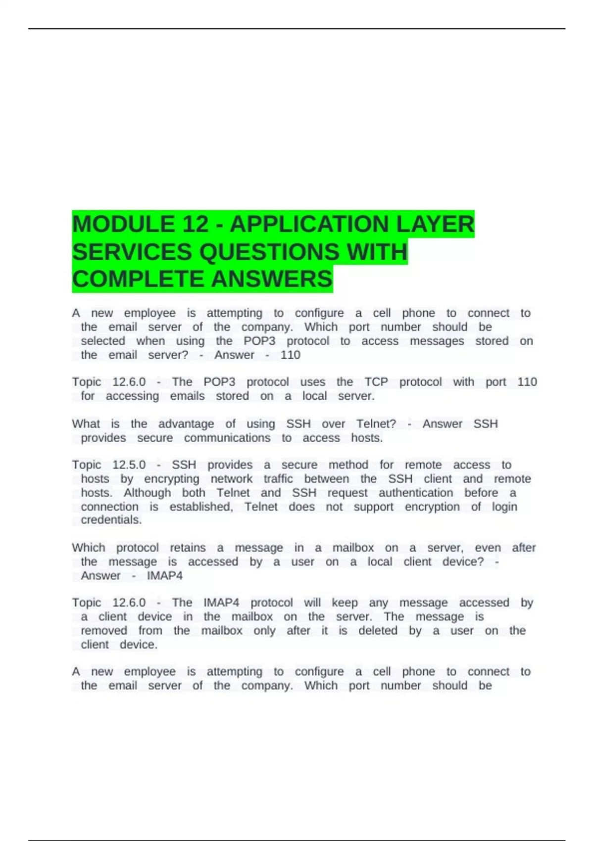Layering Questions MODULE 12 - APPLICATION LAYER SERVICES QUESTIONS WITH COMPLETE ANSWERS ...