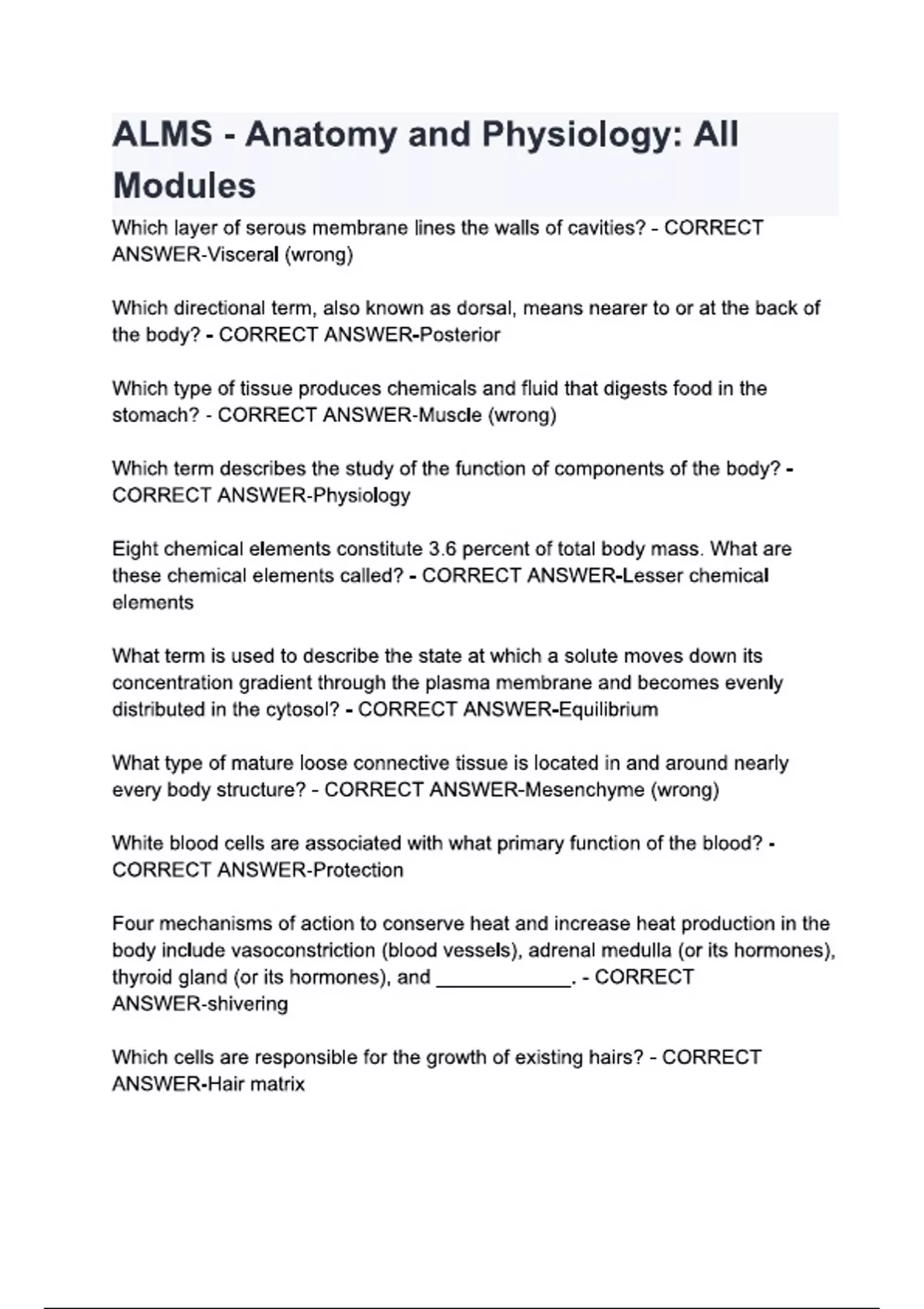 ALMS - Anatomy and Physiology All Modules questions and answers - ALMS ...