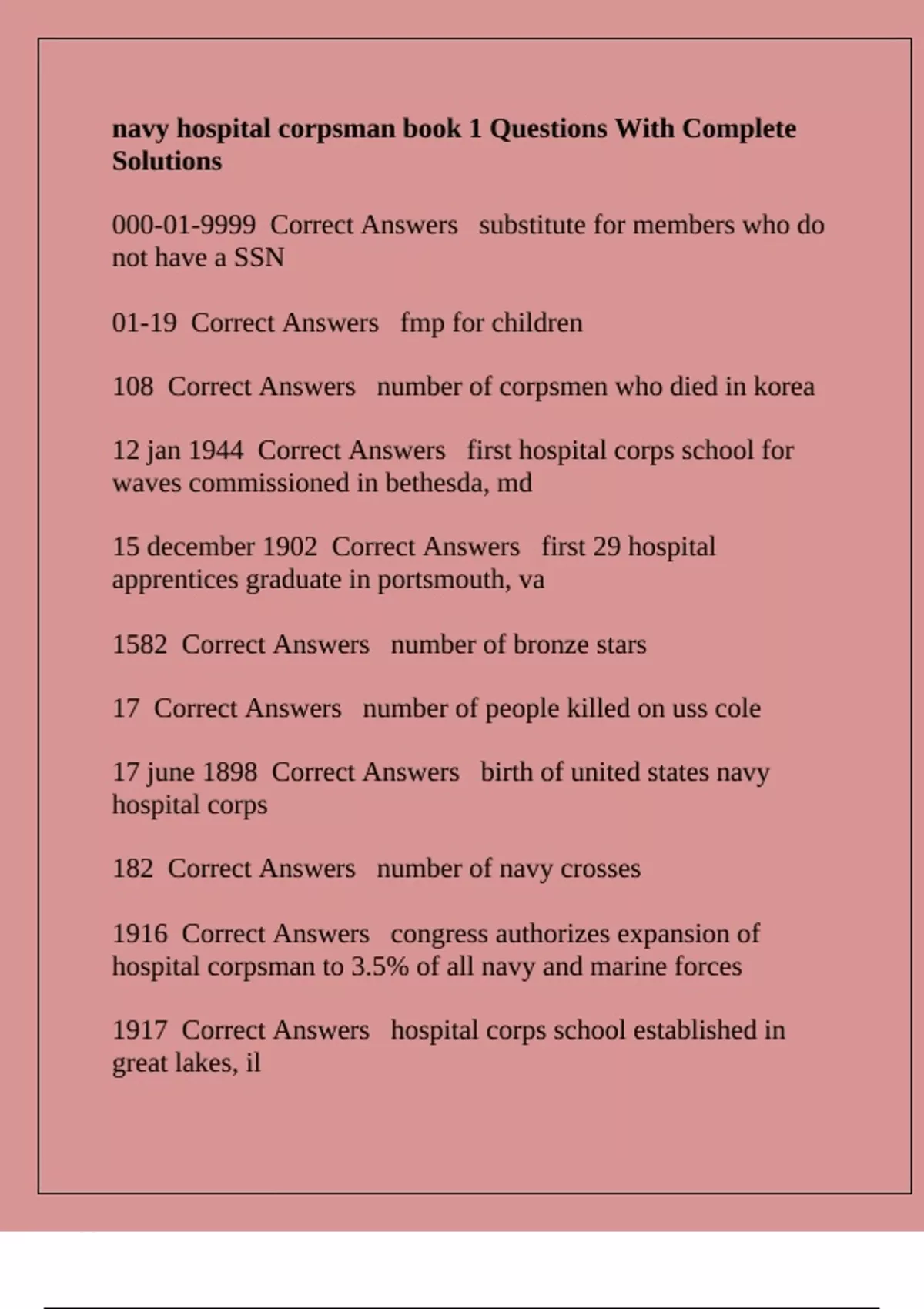 navy hospital corpsman book 1 Questions With Complete Solutions - Navy ...