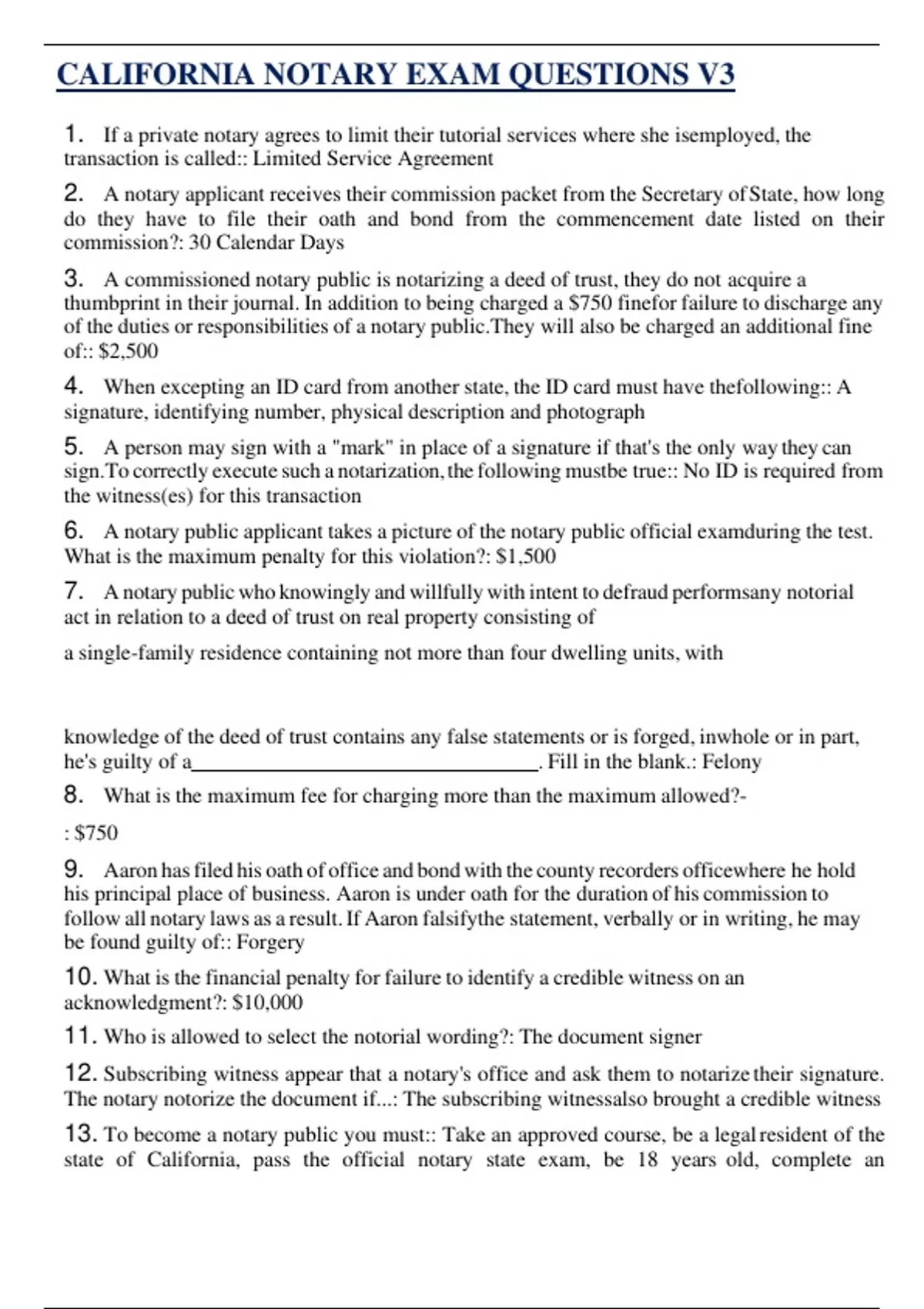 Cal Question Example CALIFORNIA NOTARY EXAM QUESTIONS V3 ( LATEST 2024 / 2025 ) ACTUAL ...