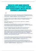 2024 FL LIFE AND HEALTH INSURANCE 2-15 STUDY EXAM &lpar;165 QUESTIONS&rpar; WITH VALID &sol; CORRECT ANSWERS