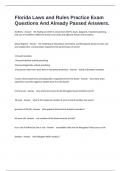 Florida Laws and Rules Practice Exam Questions And Already Passed Answers&period;