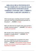 ARKANSAS HEALTH INSURANCE  EXAM COMPLETE ACCURATE EXAM  QUESTIONS WITH DETAILED  VERIFIED ANSWERS &lpar;100&percnt; CORRECT  ANSWERS&rpar; &sol;ALREADY GRADED A&plus;