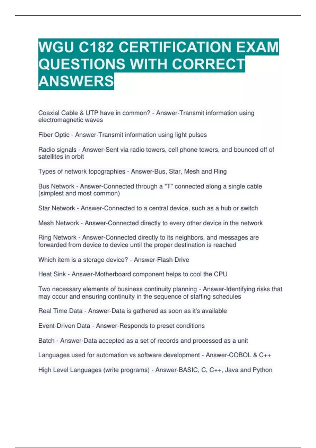WGU C182 CERTIFICATION EXAM QUESTIONS WITH CORRECT ANSWERS - WGU C182 ...