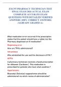 EXCPT PHARMACY TECHNICIAN TEST  FINAL EXAM 2024 ACTUAL EXAM  COMPLETE ACCURATE EXAM  QUESTIONS WITH DETAILED VERIFIED  ANSWERS &lpar;100&percnt; CORRECT ANSWERS&rpar;  &sol;ALREADY GRADED A&plus;