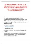 ATI DIABETES MELLITUS ACTUAL  EXAM COMPLETE EXAM QUESTIONS  WITH DETAILED VERIFIED ANSWERS  &lpar;100&percnt; CORRECT ANSWERS&rpar;  &sol;ALREADY GRADED A&plus;