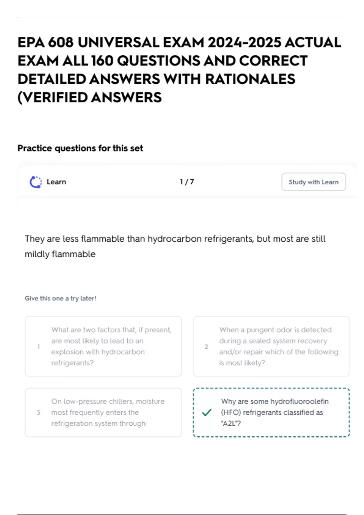 EPA 608 UNIVERSAL EXAM ACTUAL EXAM ALL 160 QUESTIONS AND CORRECT ...