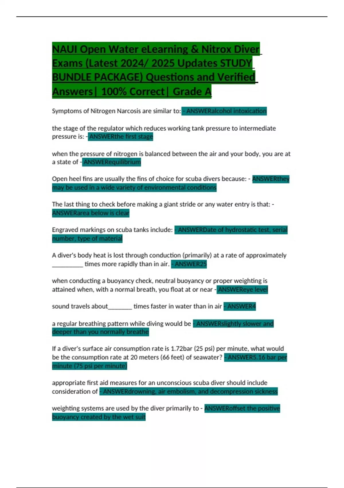 NAUI Open Water eLearning & Nitrox Diver Exams (Latest 2024/ 2025 ...