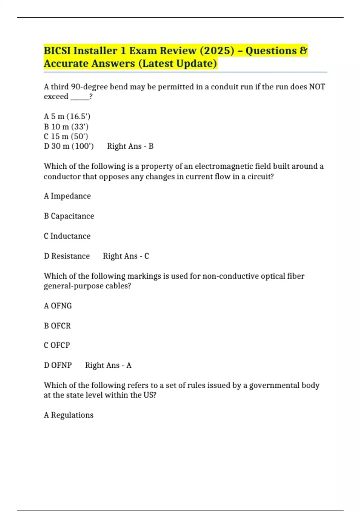 BICSI Installer 1 Exam Review (2025) – Questions & Accurate Answers ...