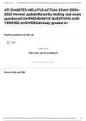 ATI DIABETES MELLITUS ACTUAL EXAM &vert;2024-2025 Newest update&vert;Recently testing real exam questions&vert;COMPREHENSIVE QUESTIONS AND VERIFIED ANSWERS&vert;already graded A&plus;