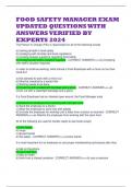 FOOD SAFETY MANAGER EXAM UPDATED QUESTIONS WITH ANSWERS VERIFIED BY EXPERTS 2024  