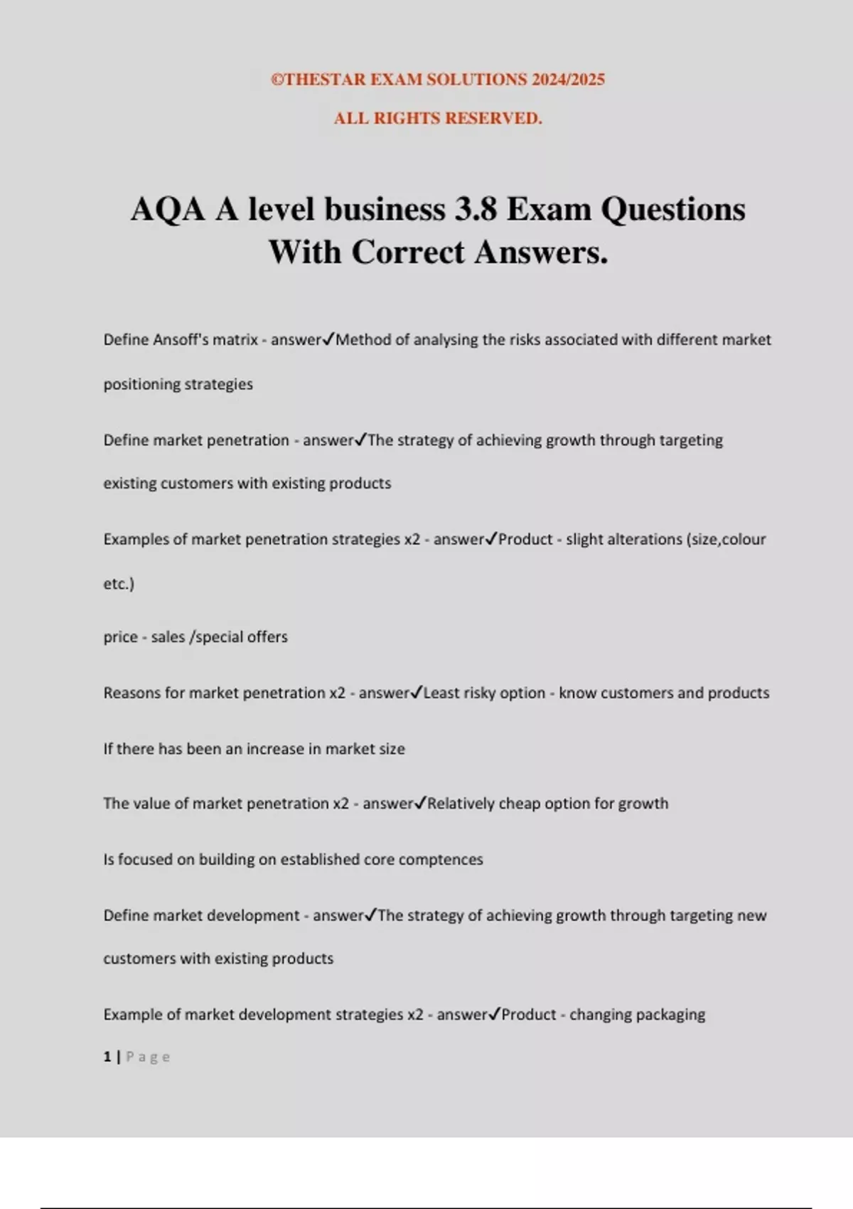 AQA A level business 3.8 Exam Questions With Correct Answers. - AQA A ...
