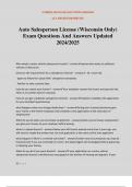 Auto Salesperson License &lpar;Wisconsin Only&rpar; Exam Questions And Answers Updated 2024&sol;2025
