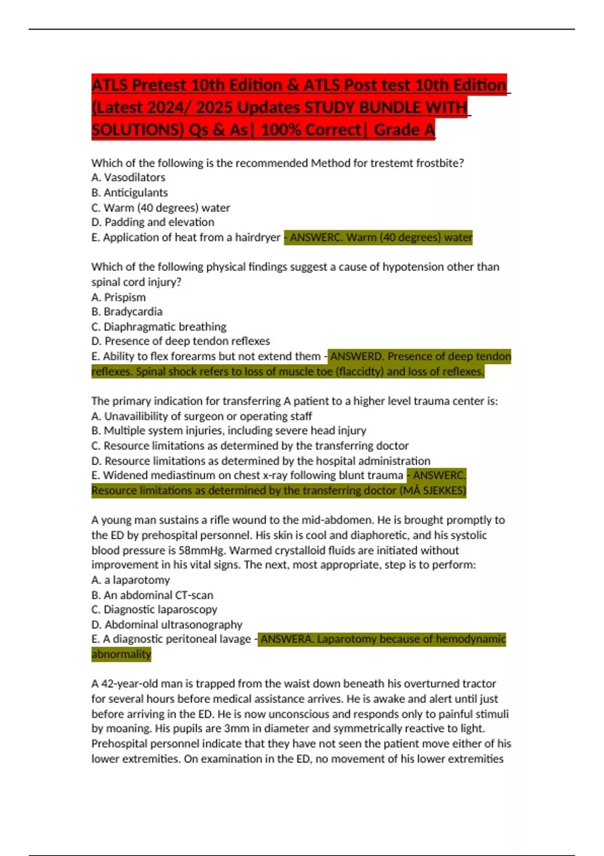 ATLS WRITTEN TEST 10TH EDITION visual data 2