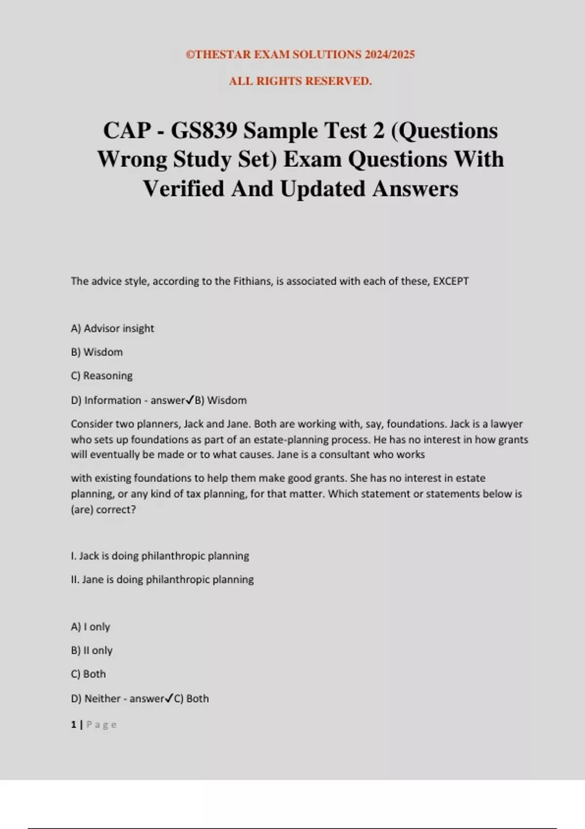 CAP - GS839 Sample Test 2 (Questions Wrong Study Set) Exam Questions ...