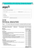 2024 AQA GCSE PHYSICAL EDUCATION Paper 1 The human body and movement in physical activity and sport MAY Question Paper and Mark Scheme MERGED