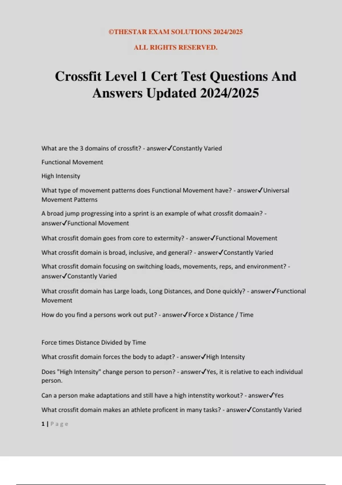 Crossfit Level 1 Cert Test Questions And Answers Updated 2024/2025 ...
