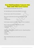 Texas Mold Remediation Contractor State Study Guide With Correct Answers