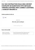 CLC 222 CONTRACTING EXAM 2024 NEWEST COMPLETE 120 QUESTIONS WITH DETAILED VERIFIED ANSWERS &lpar;100&percnt; CORRECT ANSWERS&rpar; &sol; ALREADY GRADED A&plus;