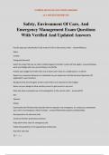 Safety&comma; Environment Of Care&comma; And Emergency Management Exam Questions With Verified And Updated Answers