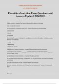 Essentials of nutrition Exam Questions And Answers Updated 2024&sol;2025