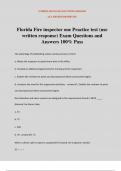 Florida Fire inspector one Practice test &lpar;use written response&rpar; Exam Questions and Answers 100&percnt; Pass
