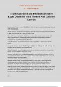 Health Education and Physical Education Exam Questions With Verified And Updated Answers