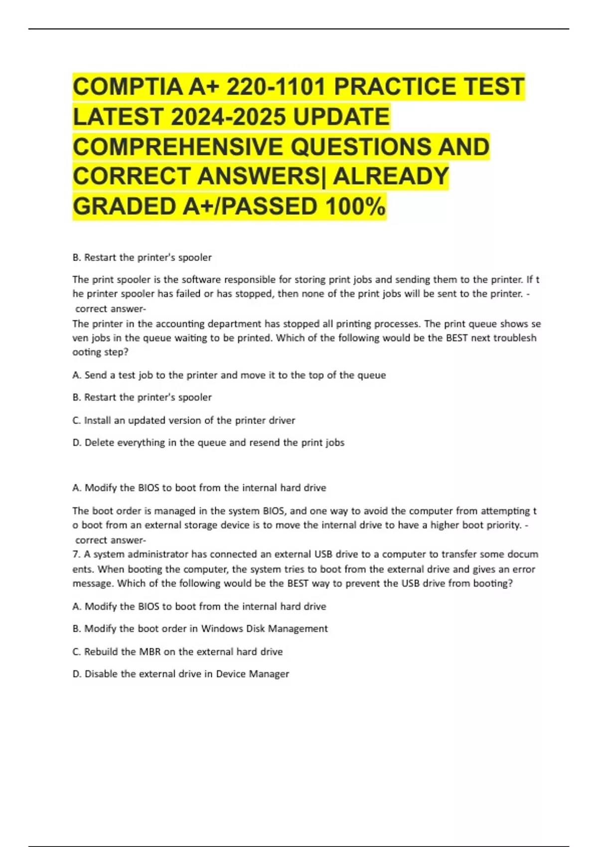 COMPTIA A+ 220-1101 PRACTICE TEST LATEST - CompTIA - Stuvia US