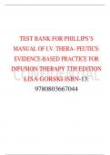 TEST BANK FOR PHILLIPS&rsquo;S MANUAL OF I&period;V&period; THERA- PEUTICS&colon; EVIDENCE-BASED PRACTICE FOR INFUSION THERAPY 7TH EDITION LISA GORSKI ISBN-13&colon; 9780803667044  