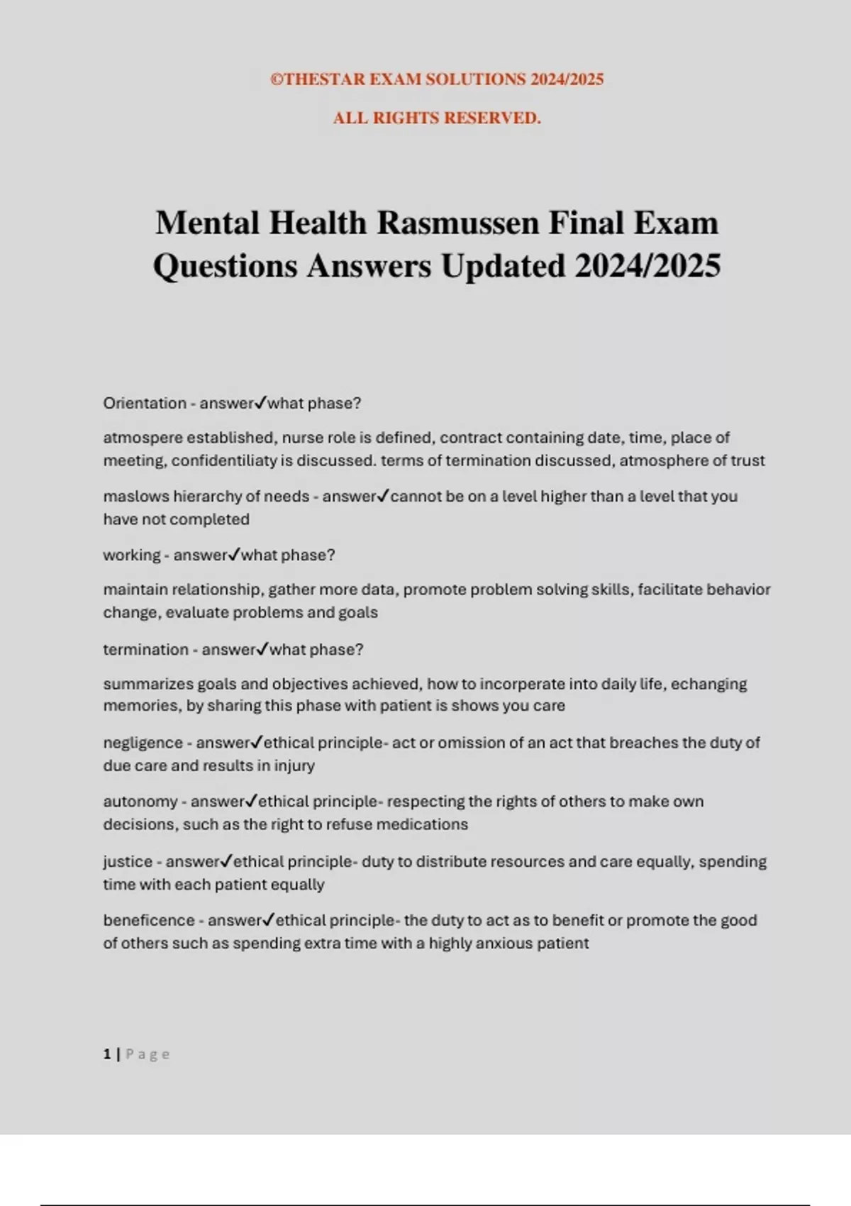 Mental Health Rasmussen Final Exam Questions Answers Updated 2024/2025 ...