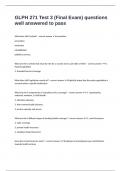 GLPH 271 Test 3 &lpar;Final Exam&rpar; questions well answered to pass