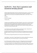 GLPH 271 - Term Test 1 questions well answered already passed