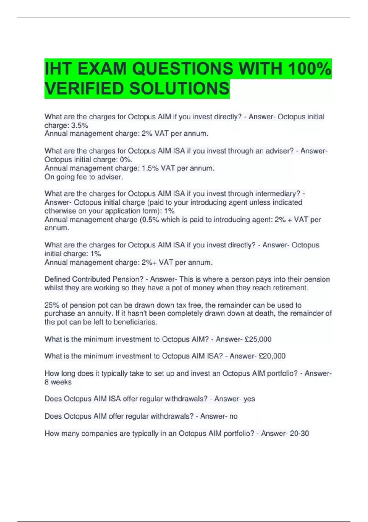 IHT EXAM QUESTIONS WITH 100% VERIFIED SOLUTIONS - IHT - Stuvia US