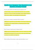Health Care Systems Test Questions and  Answers Already Passed