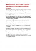 AP Psychology Unit 5 Part 1 Cognition - Memory only Questions with complete answers&period;
