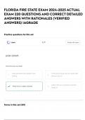 FLORIDA FIRE STATE EXAM 2024-2025 ACTUAL EXAM 220 QUESTIONS AND CORRECT DETAILED ANSWERS WITH RATIONALES &lpar;VERIFIED ANSWERS&rpar; &vert;AGRADE