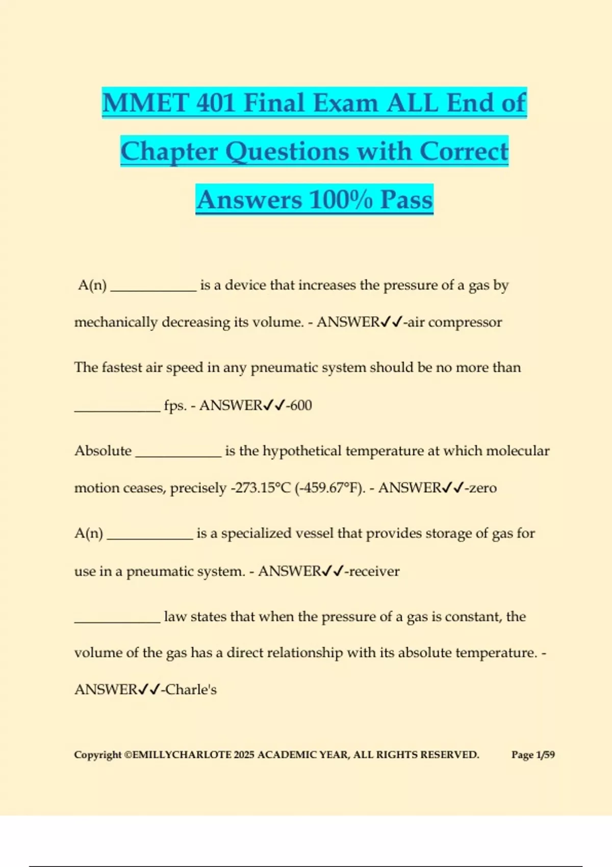 MMET 401 Final Exam ALL End of Chapter Questions with Correct Answers