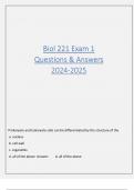 Biol 221 Exam 1 Questions & Answers 2024-2025