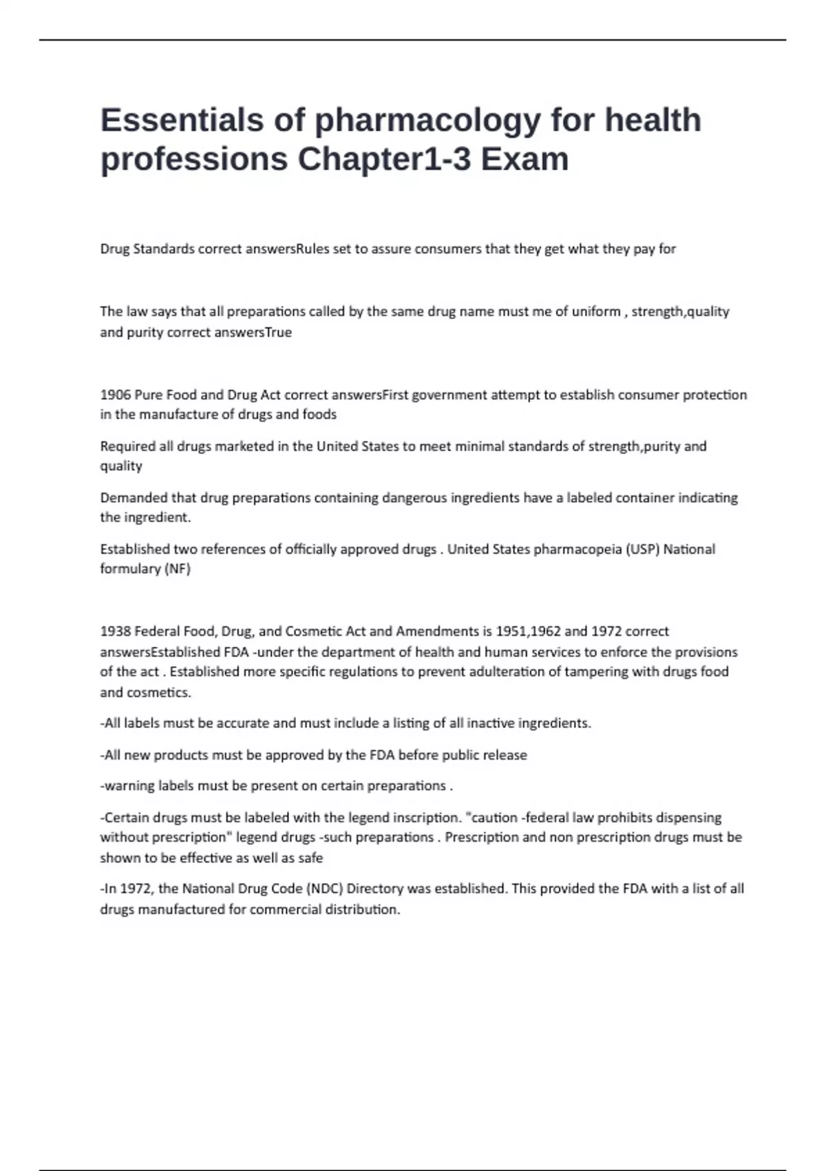 Essentials of pharmacology for health professions Chapter1-3 exam 2024/ ...