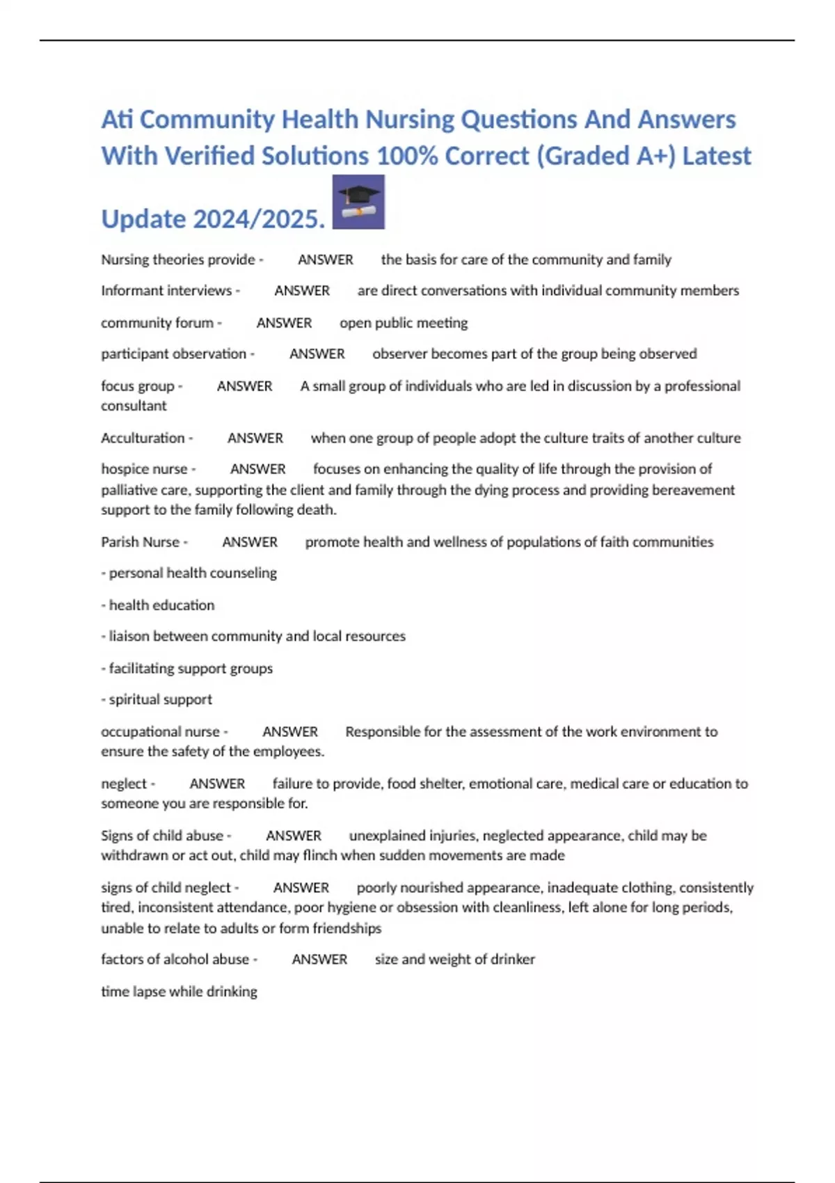 Ati Community Health Nursing Questions And Answers With Verified