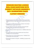 MISSOURI BOATING LICENCE  REAL EXAM QUESTIONS WITH  CORRECT DETAILED ANSWERS &vert;&vert;  100&percnt; GUARANTEED PASS&excl;&excl;&excl;  <LATEST VERSION> 