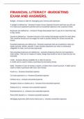 FINANCIAL LITERACY -BUDGETING EXAM AND ANSWERS