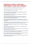 FINANCIAL LITERACY&comma; SECTION 1 ENRICHMENT 2 QUIZ AND ANSWERS
