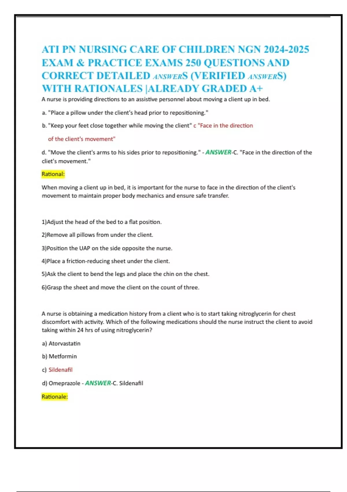 ATI PN NURSING CARE OF CHILDREN NGN EXAM & PRACTICE EXAMS 250 QUESTIONS ...