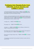 Washington State Managing Broker Exam UPDATED ACTUAL Questions And  CORRECT Answers
